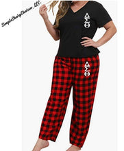 Load image into Gallery viewer, DST Customizable Regular and Plus Size Black Top Buffalo Plaid Relaxed Fit Pajamas