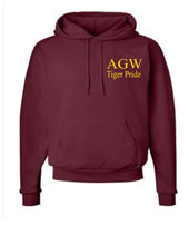 Load image into Gallery viewer, Maroon Hoodie with AGWTP embroidery in yellow gold thread