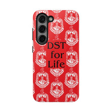 Load image into Gallery viewer, Phone Case in Red with DST Crest in White and DST for Life in Black
