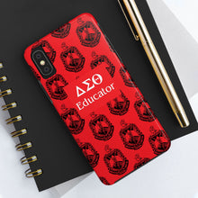 Load image into Gallery viewer, Phone Case in Red with DST Crest in Black with DST Educator Theme
