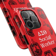 Load image into Gallery viewer, Phone Case in Red with DST Crest in Black with DST Social Worker Theme
