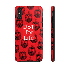 Load image into Gallery viewer, Phone Case in Red with DST Crest in Black with DST for Life in White
