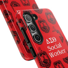 Load image into Gallery viewer, Phone Case in Red with DST Crest in Black with DST Social Worker Theme
