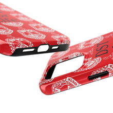 Load image into Gallery viewer, Phone Case in Red with DST Crest in White and DST for Life in Black
