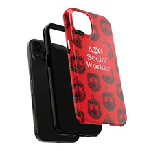 Load image into Gallery viewer, Phone Case in Red with DST Crest in Black with DST Social Worker Theme
