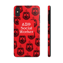 Load image into Gallery viewer, Phone Case in Red with DST Crest in Black with DST Social Worker Theme
