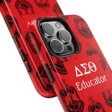 Load image into Gallery viewer, Phone Case in Red with DST Crest in Black with DST Educator Theme
