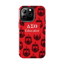 Load image into Gallery viewer, Phone Case in Red with DST Crest in Black with DST Educator Theme
