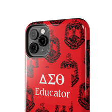 Load image into Gallery viewer, Phone Case in Red with DST Crest in Black with DST Educator Theme
