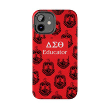 Load image into Gallery viewer, Phone Case in Red with DST Crest in Black with DST Educator Theme
