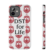 Load image into Gallery viewer, Phone Case in White with DST Crest in Red and DST for Life in Black
