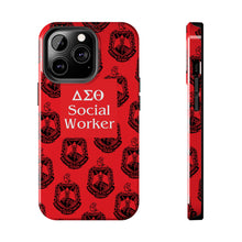 Load image into Gallery viewer, Phone Case in Red with DST Crest in Black with DST Social Worker Theme
