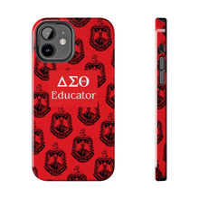 Load image into Gallery viewer, Phone Case in Red with DST Crest in Black with DST Educator Theme
