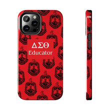 Load image into Gallery viewer, Phone Case in Red with DST Crest in Black with DST Educator Theme
