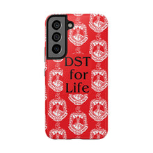 Load image into Gallery viewer, Phone Case in Red with DST Crest in White and DST for Life in Black
