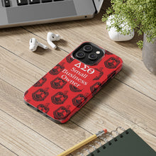 Load image into Gallery viewer, Phone Case in Red with DST Crest in Black with DST Small Business Owner Theme
