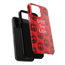 Load image into Gallery viewer, Phone Case in Red with DST Crest in Black with DST for Life in White
