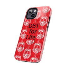 Load image into Gallery viewer, Phone Case in Red with DST Crest in White and DST for Life in Black
