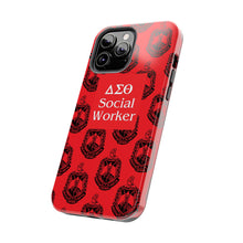 Load image into Gallery viewer, Phone Case in Red with DST Crest in Black with DST Social Worker Theme
