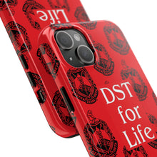 Load image into Gallery viewer, Phone Case in Red with DST Crest in Black with DST for Life in White
