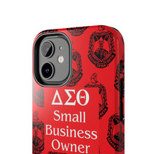 Load image into Gallery viewer, Phone Case in Red with DST Crest in Black with DST Small Business Owner Theme
