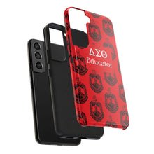 Load image into Gallery viewer, Phone Case in Red with DST Crest in Black with DST Educator Theme
