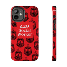 Load image into Gallery viewer, Phone Case in Red with DST Crest in Black with DST Social Worker Theme
