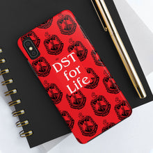 Load image into Gallery viewer, Phone Case in Red with DST Crest in Black with DST for Life in White
