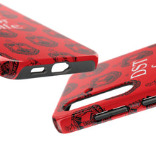 Load image into Gallery viewer, Phone Case in Red with DST Crest in Black with DST for Life in White
