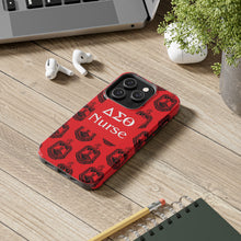 Load image into Gallery viewer, Phone Case in Red with DST Crest in Black with DST Nurse Theme
