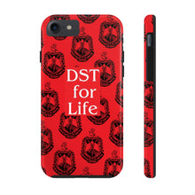 Load image into Gallery viewer, Phone Case in Red with DST Crest in Black with DST for Life in White
