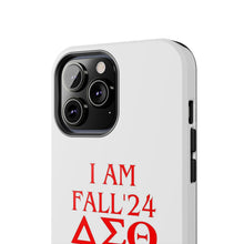 Load image into Gallery viewer, Phone Case in White with I AM FALL &#39;24 DST Theme in Red
