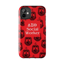 Load image into Gallery viewer, Phone Case in Red with DST Crest in Black with DST Social Worker Theme
