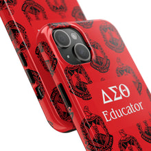 Load image into Gallery viewer, Phone Case in Red with DST Crest in Black with DST Educator Theme
