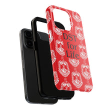 Load image into Gallery viewer, Phone Case in Red with DST Crest in White and DST for Life in Black
