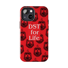 Load image into Gallery viewer, Phone Case in Red with DST Crest in Black with DST for Life in White
