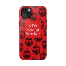 Load image into Gallery viewer, Phone Case in Red with DST Crest in Black with DST Social Worker Theme
