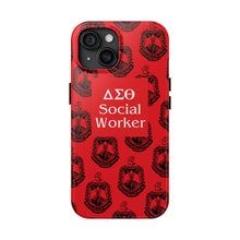 Load image into Gallery viewer, Phone Case in Red with DST Crest in Black with DST Social Worker Theme
