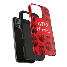 Load image into Gallery viewer, Phone Case in Red with DST Crest in Black with DST Nurse Theme
