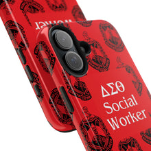 Load image into Gallery viewer, Phone Case in Red with DST Crest in Black with DST Social Worker Theme
