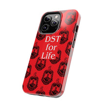 Load image into Gallery viewer, Phone Case in Red with DST Crest in Black with DST for Life in White
