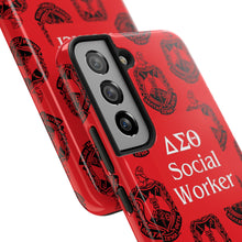 Load image into Gallery viewer, Phone Case in Red with DST Crest in Black with DST Social Worker Theme
