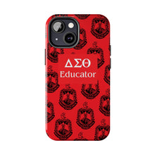 Load image into Gallery viewer, Phone Case in Red with DST Crest in Black with DST Educator Theme
