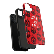 Load image into Gallery viewer, Phone Case in Red with DST Crest in Black with DST for Life in White
