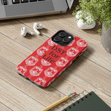 Load image into Gallery viewer, Phone Case in Red with DST Crest in White and DST for Life in Black
