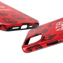 Load image into Gallery viewer, Phone Case in Red with DST Crest in Black with DST Nurse Theme
