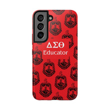 Load image into Gallery viewer, Phone Case in Red with DST Crest in Black with DST Educator Theme
