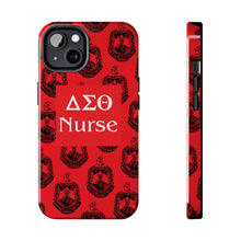 Load image into Gallery viewer, Phone Case in Red with DST Crest in Black with DST Nurse Theme
