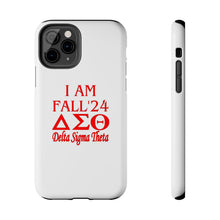 Load image into Gallery viewer, Phone Case in White with I AM FALL &#39;24 DST Theme in Red
