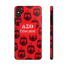 Load image into Gallery viewer, Phone Case in Red with DST Crest in Black with DST Educator Theme
